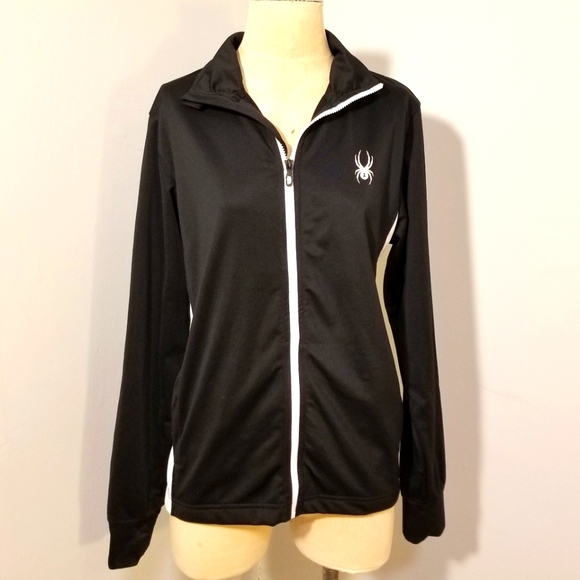 SPYDER BLACK WHITE TRACK JACKET ATHLETIC WORK OUT EXERCISE RUNNING STREET WEAR - Picture 1 of 8